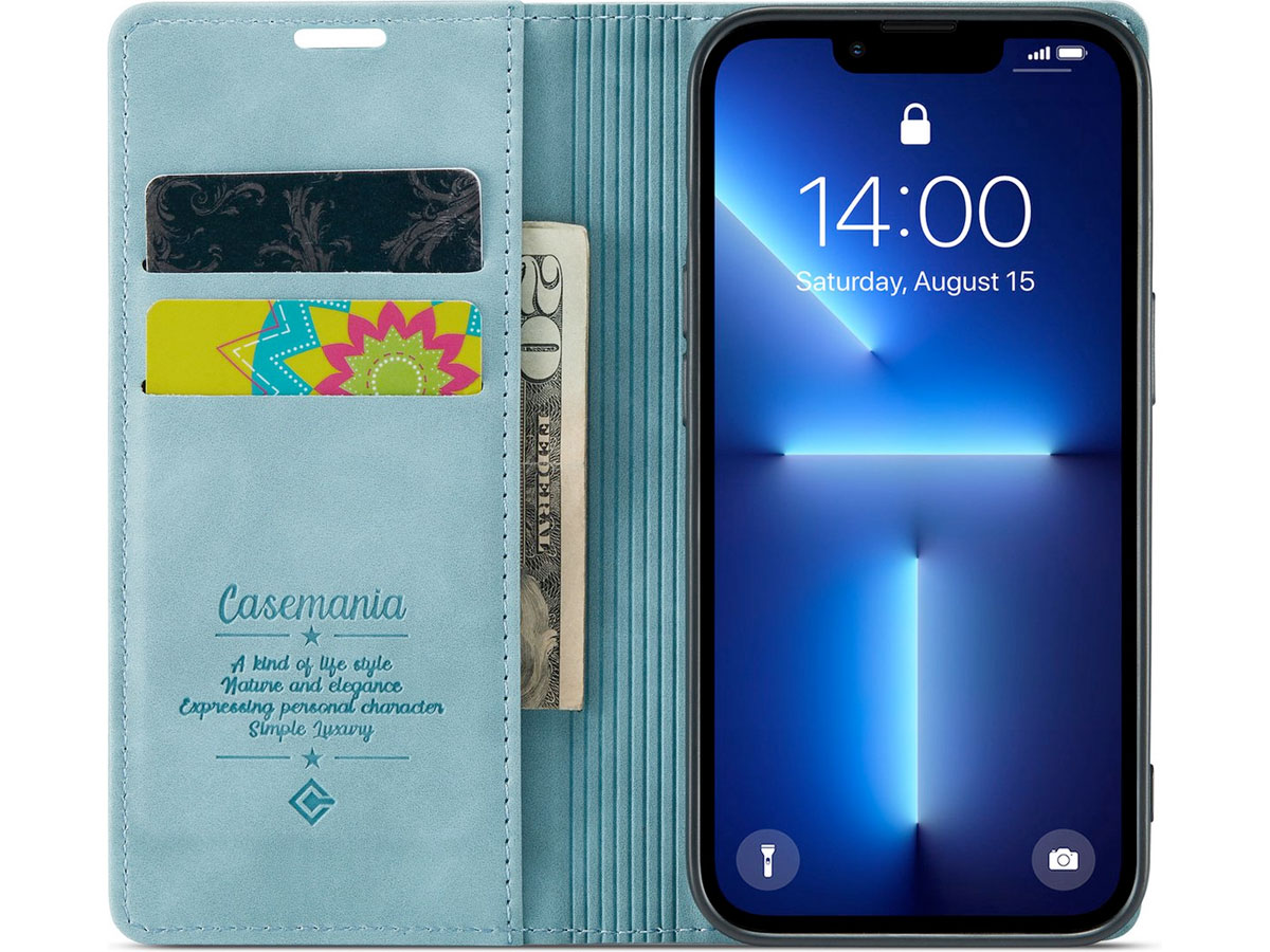 CaseMe Vintage Bookcase Turquoise - iPhone 13 Pro hoesje