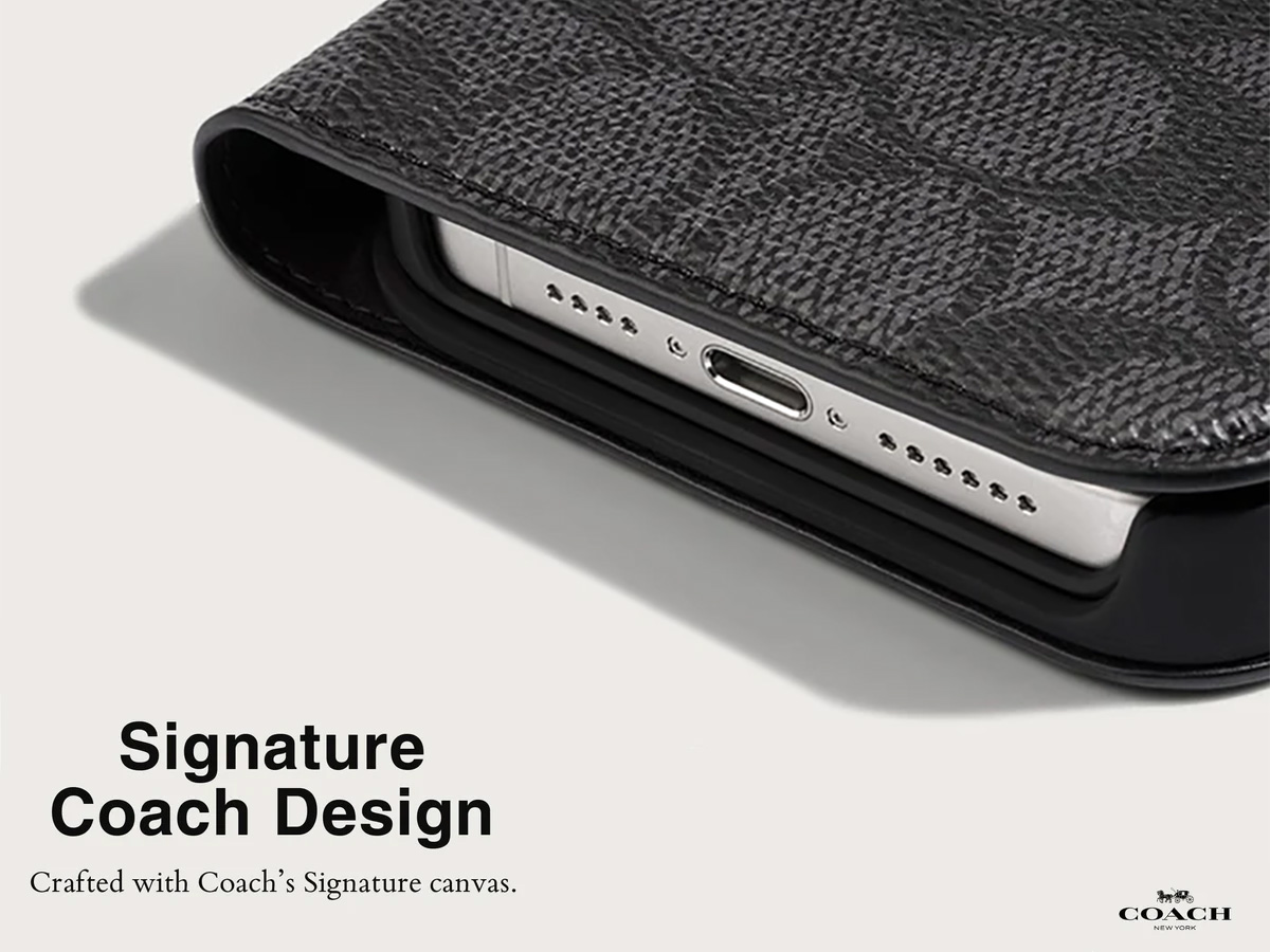 Coach Folio Signature Charcoal 2in1 Case - iPhone 13 Pro Hoesje
