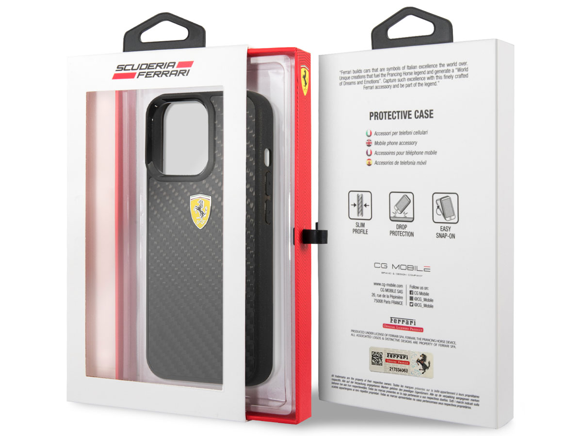 Ferrari Carbon Fiber Case Zwart - iPhone 13 Pro Hoesje