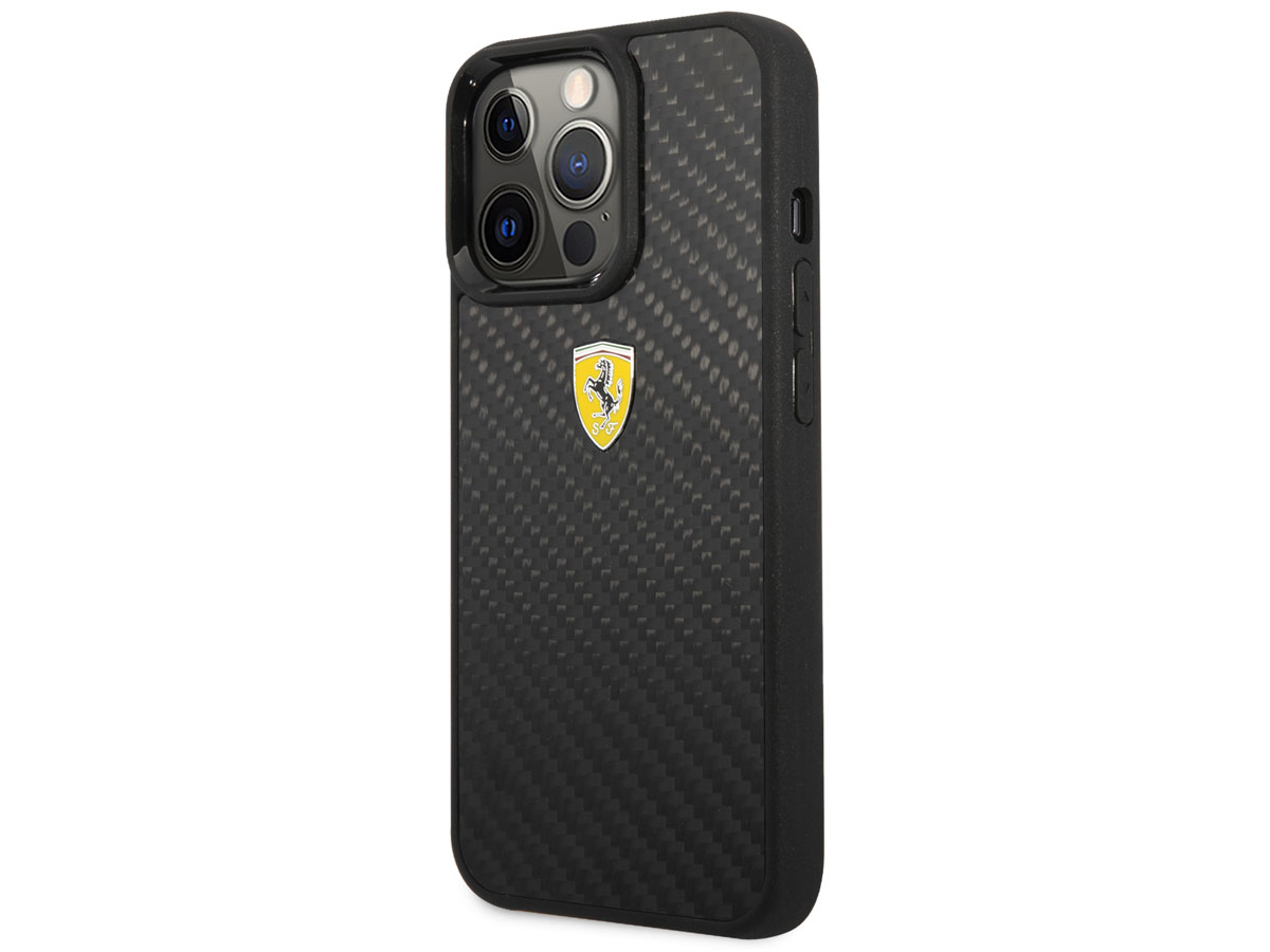 Ferrari Carbon Fiber Case Zwart - iPhone 13 Pro Hoesje