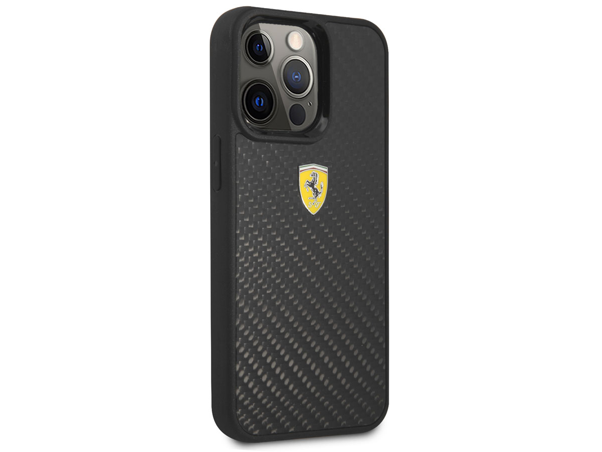 Ferrari Carbon Fiber Case Zwart - iPhone 13 Pro Hoesje