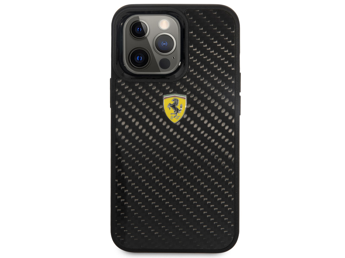 Ferrari Carbon Fiber Case Zwart - iPhone 13 Pro Hoesje