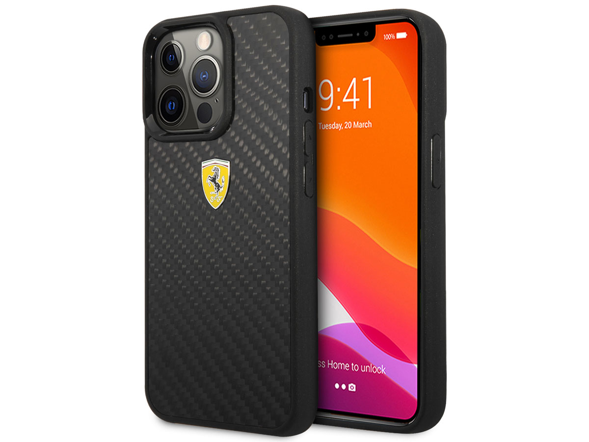 Ferrari Carbon Fiber Case Zwart - iPhone 13 Pro Hoesje