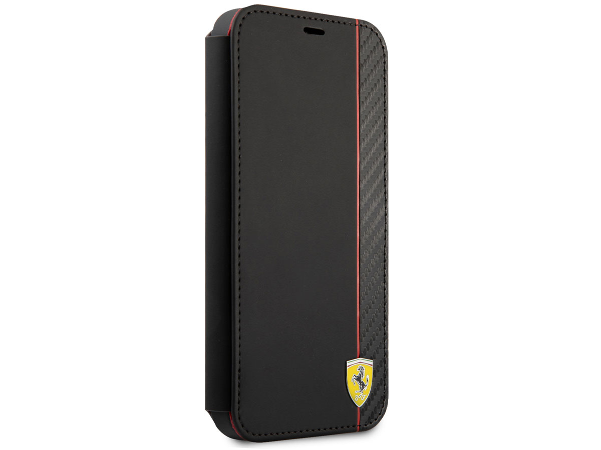 Ferrari Carbon Stripe Bookcase Zwart - iPhone 13 Pro Hoesje
