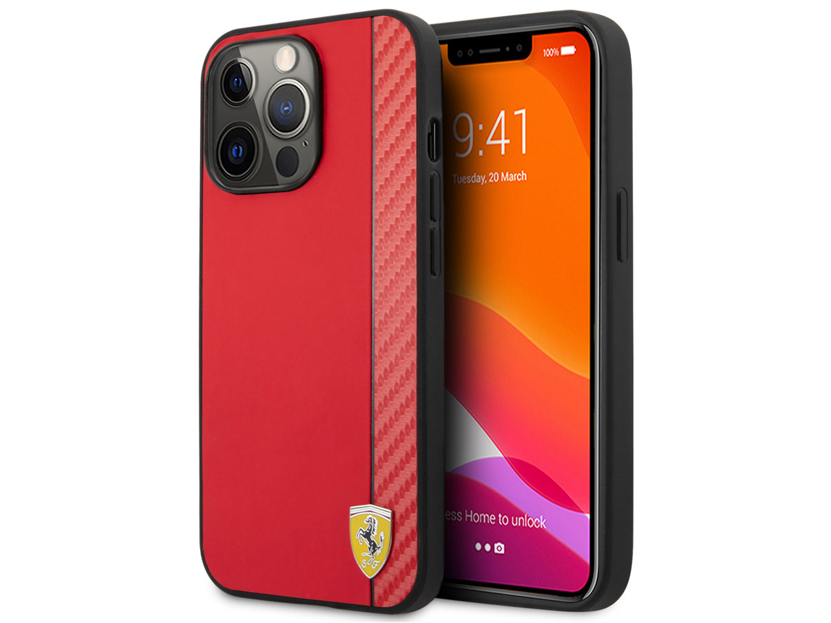 Ferrari Carbon Stripe Case Rood - iPhone 13 Pro Hoesje