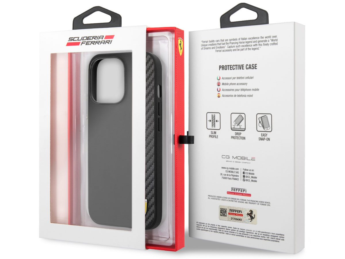Ferrari Carbon Stripe Case Zwart - iPhone 13 Pro Hoesje