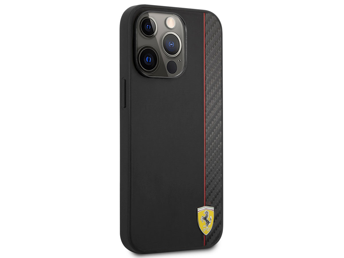 Ferrari Carbon Stripe Case Zwart - iPhone 13 Pro Hoesje