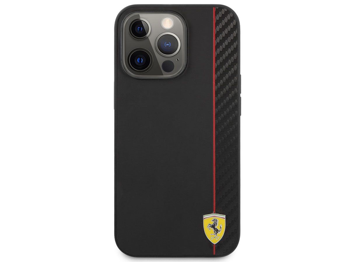 Ferrari Carbon Stripe Case Zwart - iPhone 13 Pro Hoesje