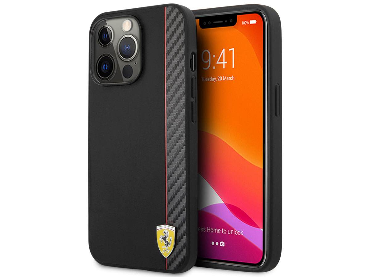 Ferrari Carbon Stripe Case Zwart - iPhone 13 Pro Hoesje