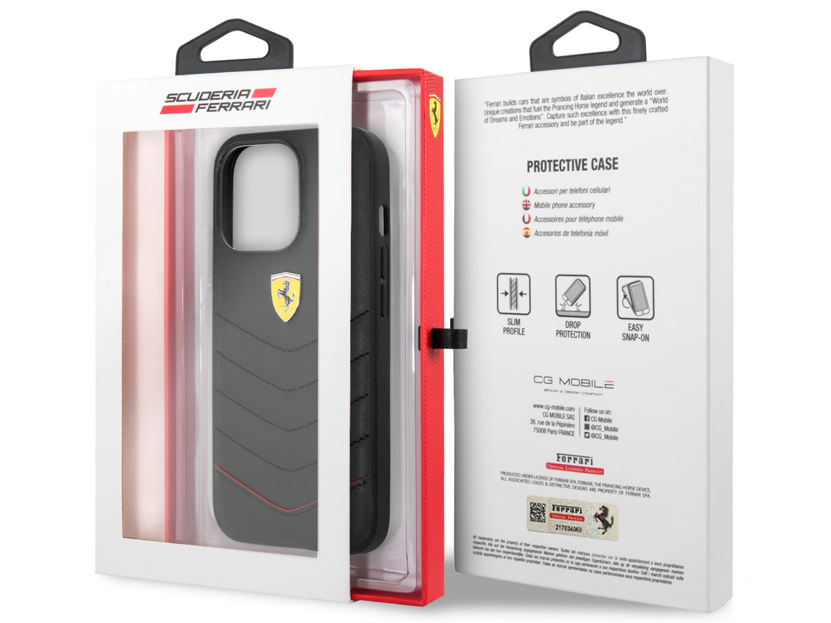 Ferrari Quilted Leather Case Zwart - iPhone 13 Pro Hoesje