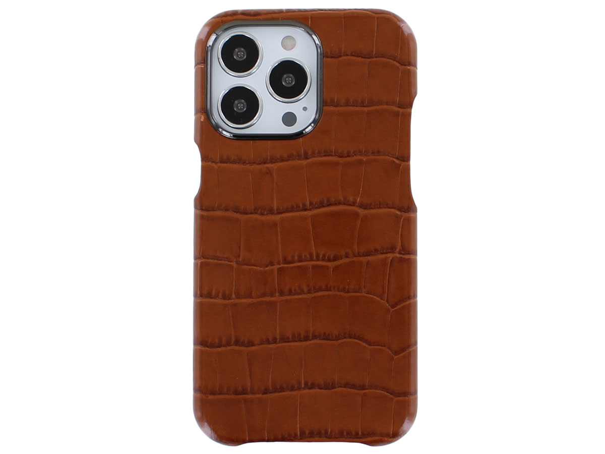 Graffi Shell Croco Cognac Leer - iPhone 13 Pro hoesje