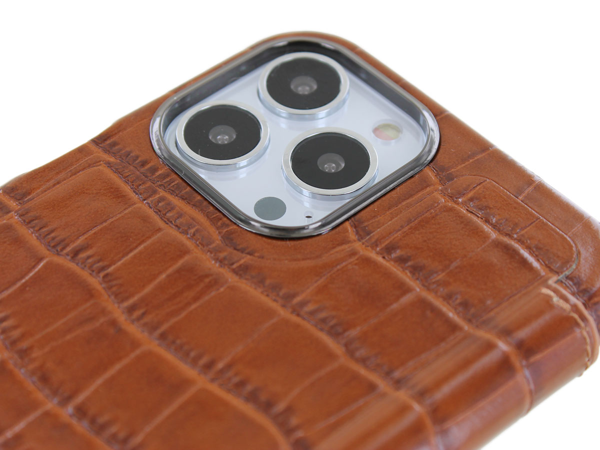 Graffi Oyster Croco Cognac Leer - iPhone 13 Pro hoesje