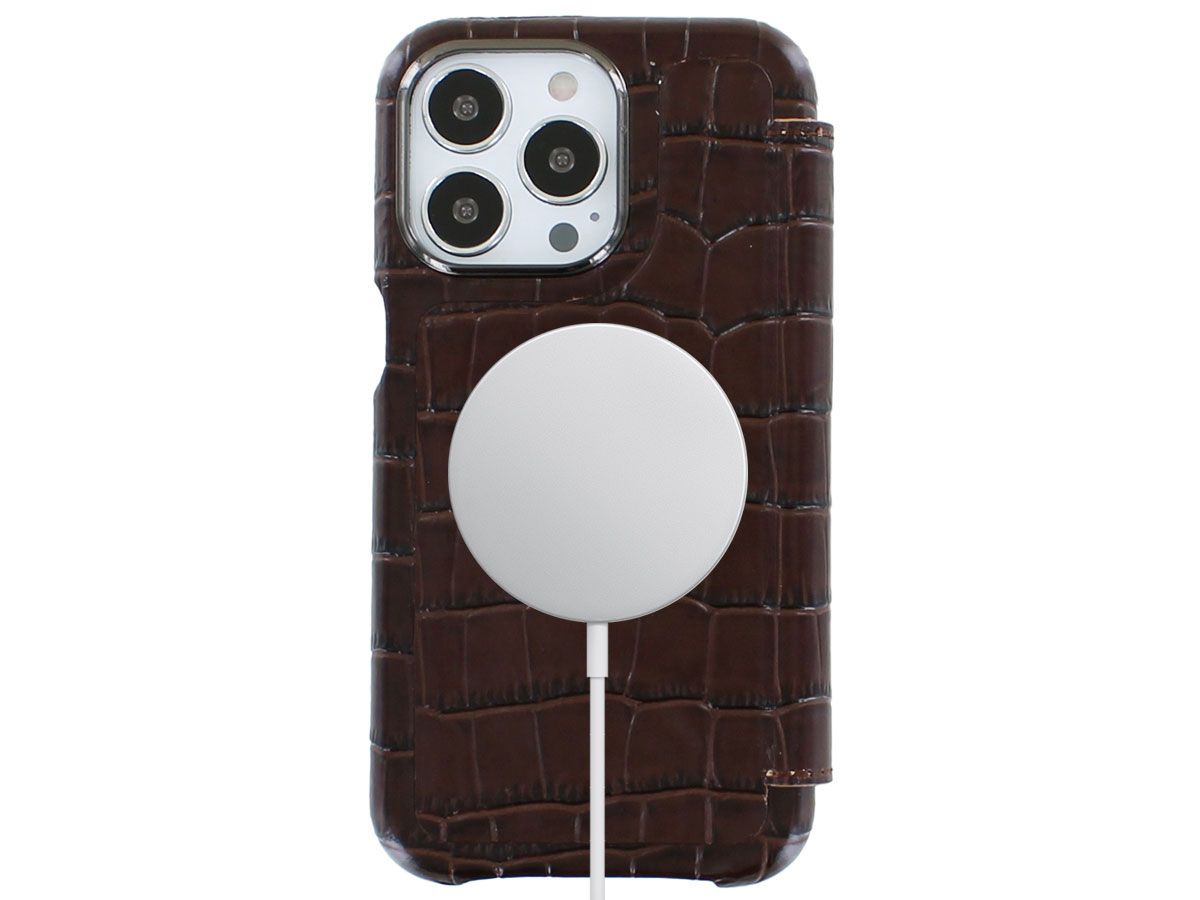 Graffi Oyster Croco Bruin Leer - iPhone 13 Pro hoesje