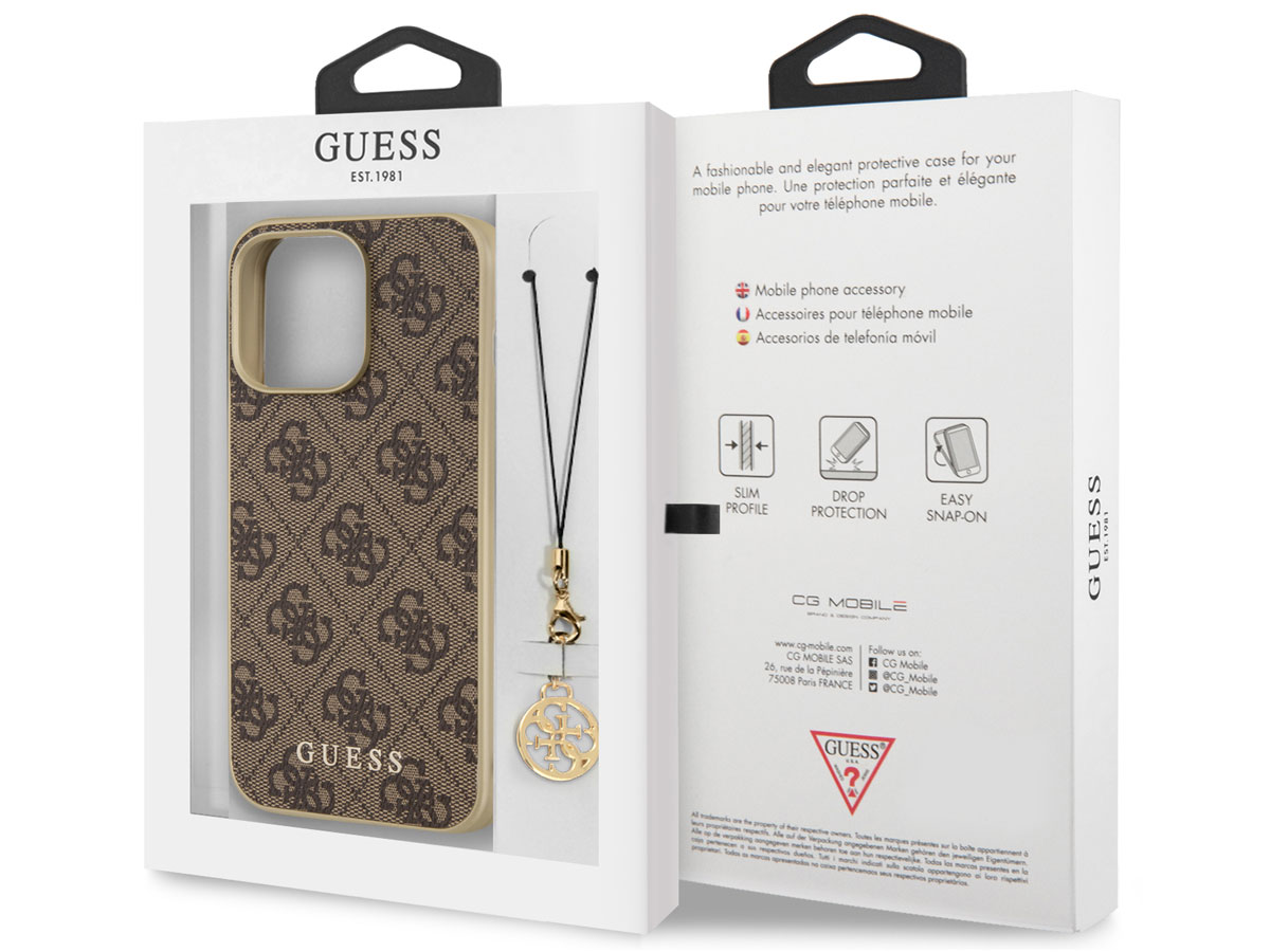 Guess 4G Monogram Charm Case Bruin - iPhone 13 Pro hoesje