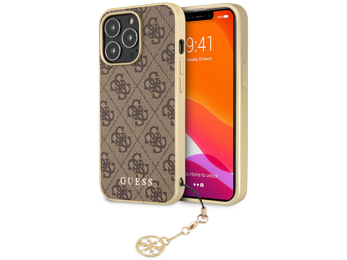 Guess 4G Monogram Charm Case Bruin - iPhone 13 Pro hoesje