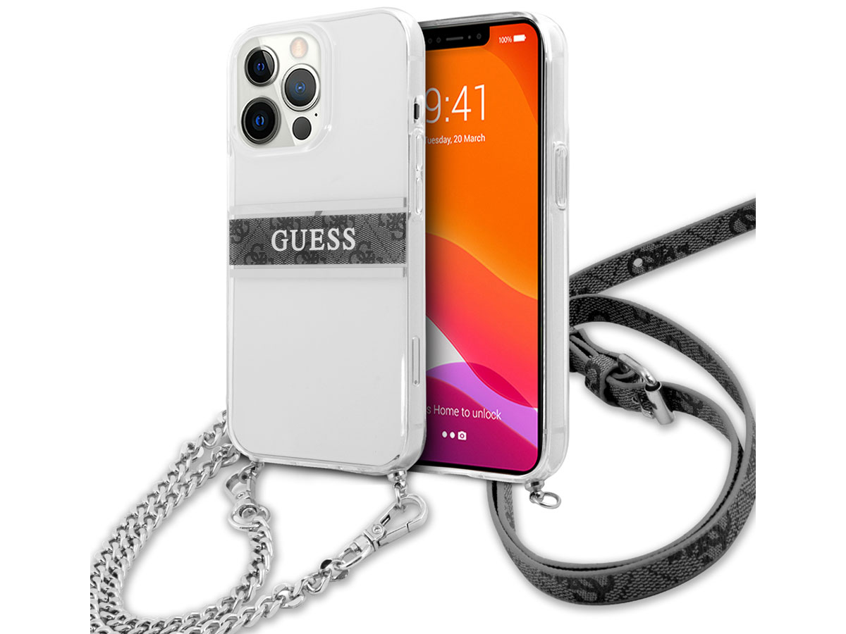 Guess 4G Monogram Crossbody Case Grijs - iPhone 13 Pro hoesje