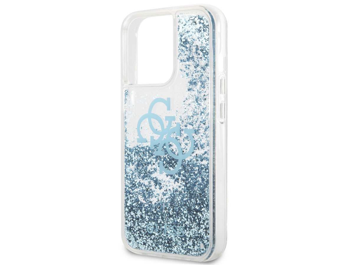 Guess Big 4G Liquid Glitter Case Blauw - iPhone 13 Pro hoesje