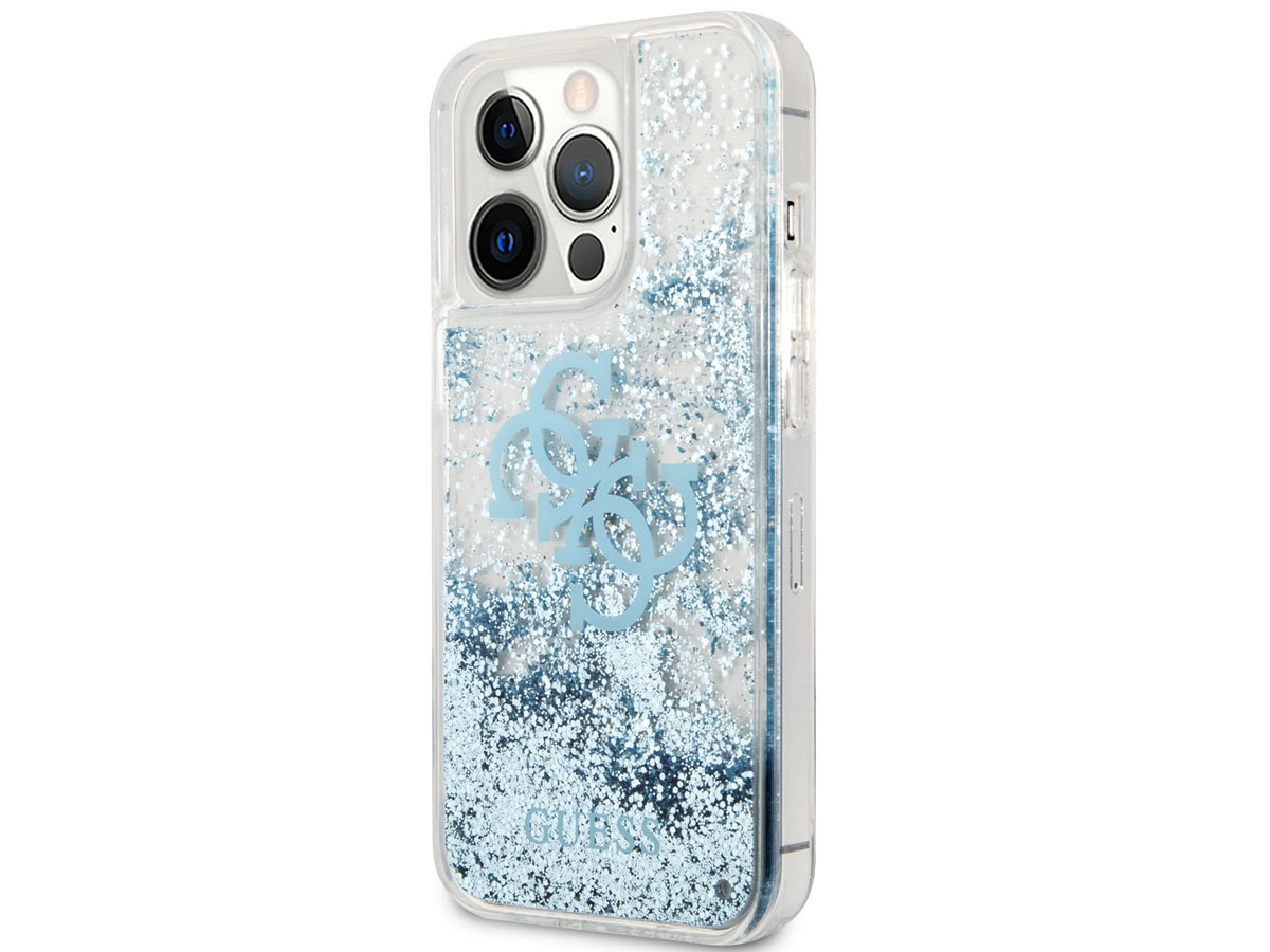 Guess Big 4G Liquid Glitter Case Blauw - iPhone 13 Pro hoesje