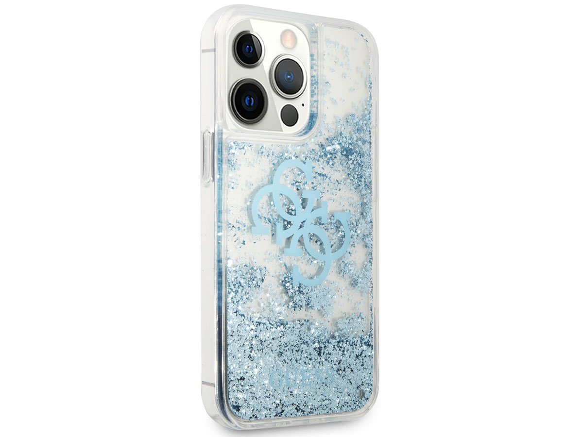Guess Big 4G Liquid Glitter Case Blauw - iPhone 13 Pro hoesje