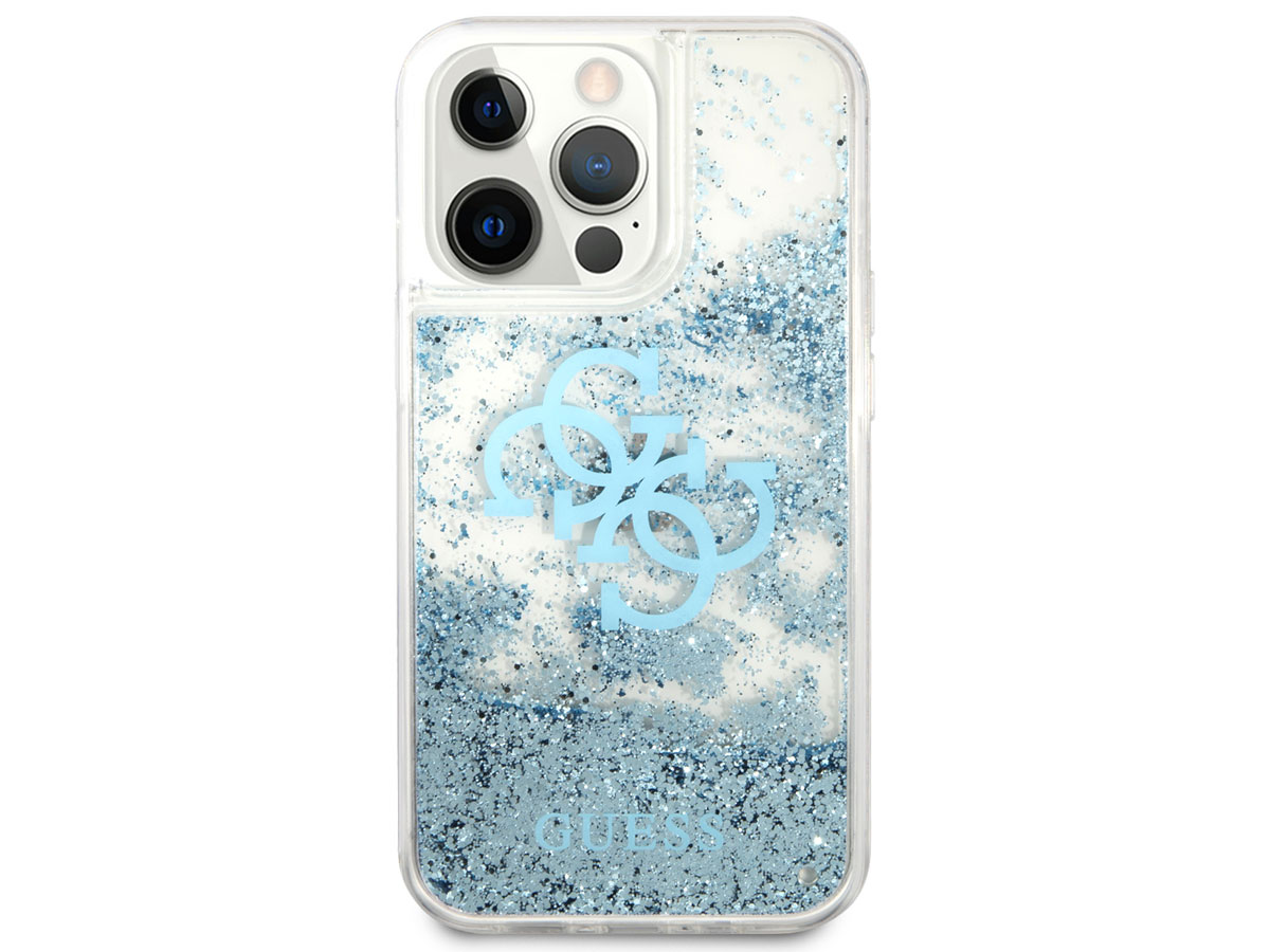 Guess Big 4G Liquid Glitter Case Blauw - iPhone 13 Pro hoesje