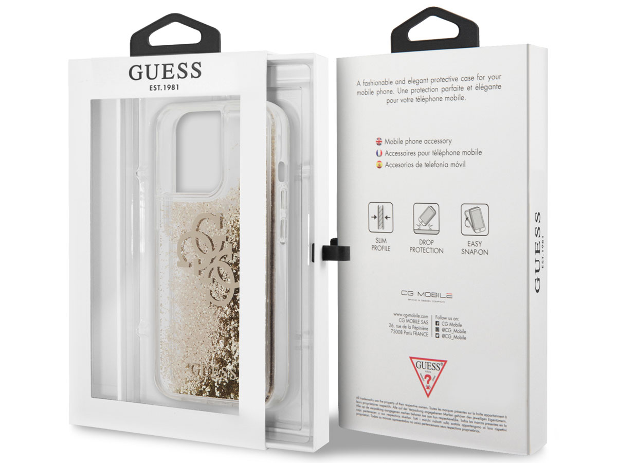 Guess Big 4G Liquid Glitter Case Goud - iPhone 13 Pro hoesje