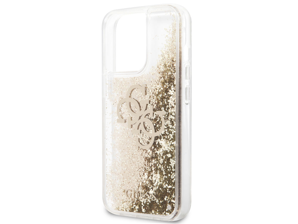 Guess Big 4G Liquid Glitter Case Goud - iPhone 13 Pro hoesje