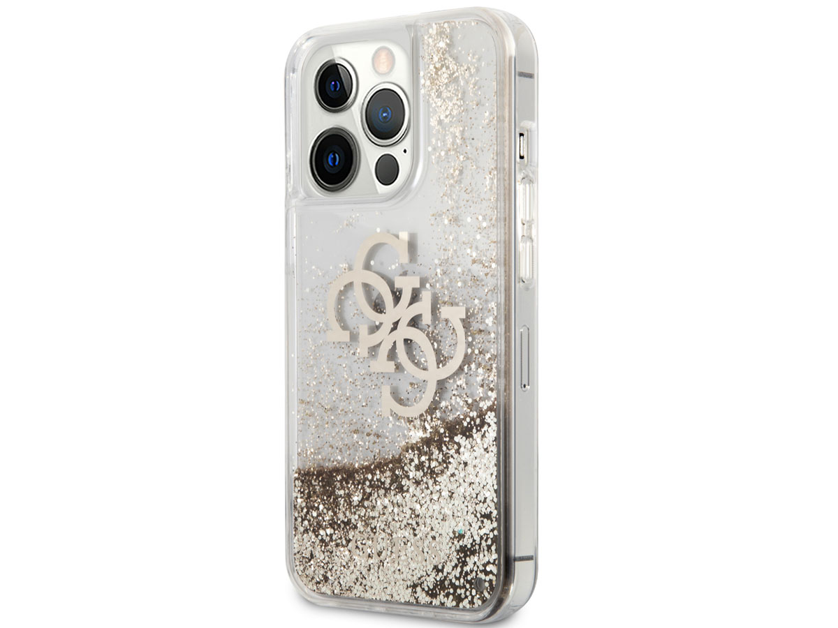 Guess Big 4G Liquid Glitter Case Goud - iPhone 13 Pro hoesje
