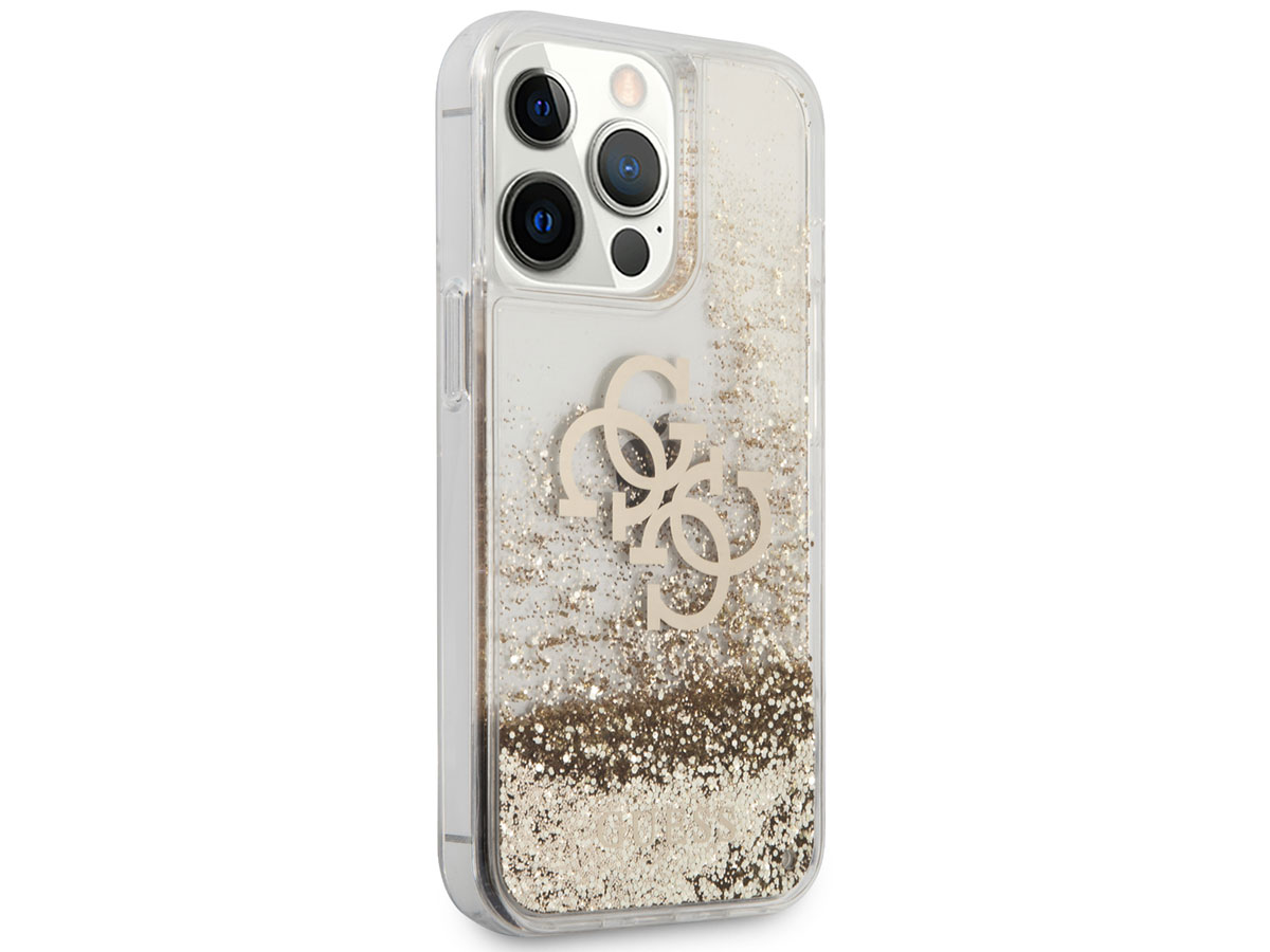 Guess Big 4G Liquid Glitter Case Goud - iPhone 13 Pro hoesje