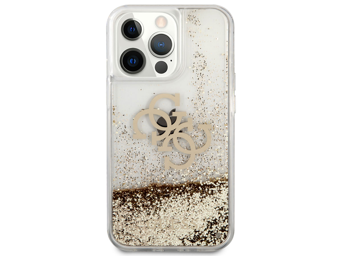 Guess Big 4G Liquid Glitter Case Goud - iPhone 13 Pro hoesje