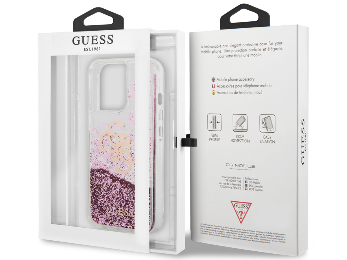 Guess Big 4G Liquid Glitter Case Roze - iPhone 13 Pro hoesje