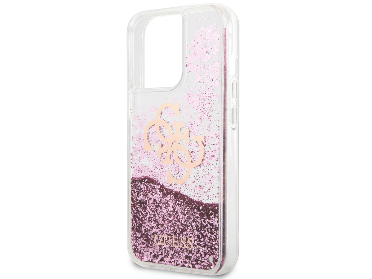 Guess Big 4G Liquid Glitter Case Roze - iPhone 13 Pro hoesje