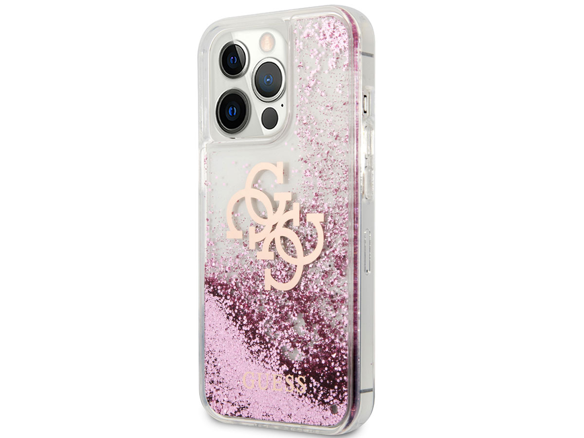 Guess Big 4G Liquid Glitter Case Roze - iPhone 13 Pro hoesje