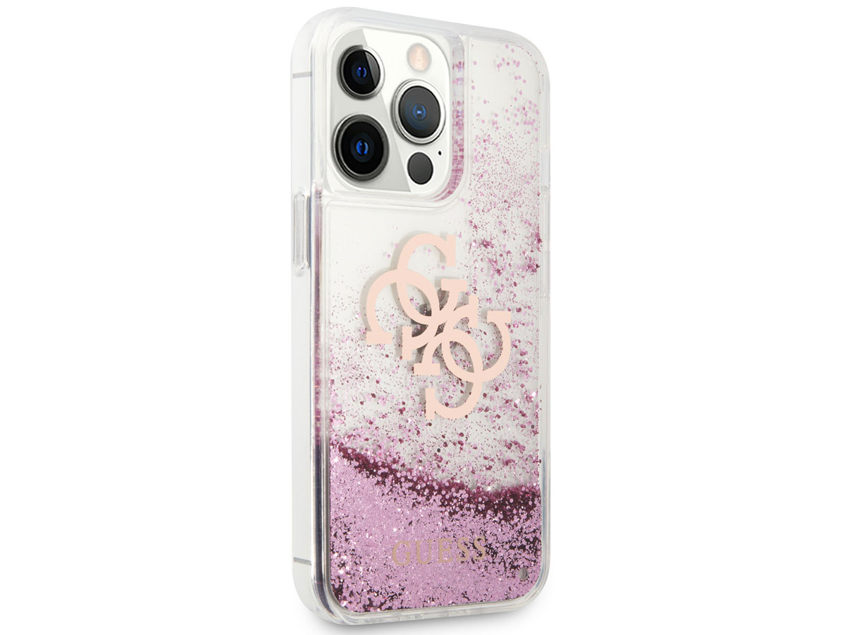 Guess Big 4G Liquid Glitter Case Roze - iPhone 13 Pro hoesje