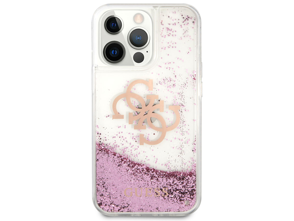 Guess Big 4G Liquid Glitter Case Roze - iPhone 13 Pro hoesje