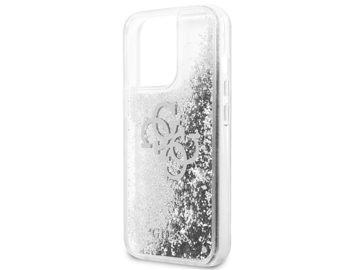 Guess Big 4G Liquid Glitter Case Zilver - iPhone 13 Pro hoesje