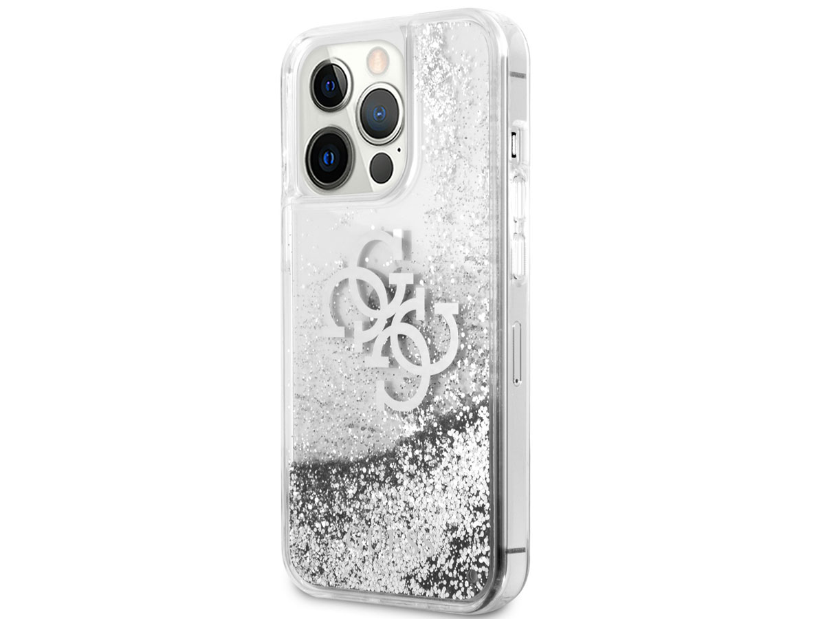 Guess Big 4G Liquid Glitter Case Zilver - iPhone 13 Pro hoesje