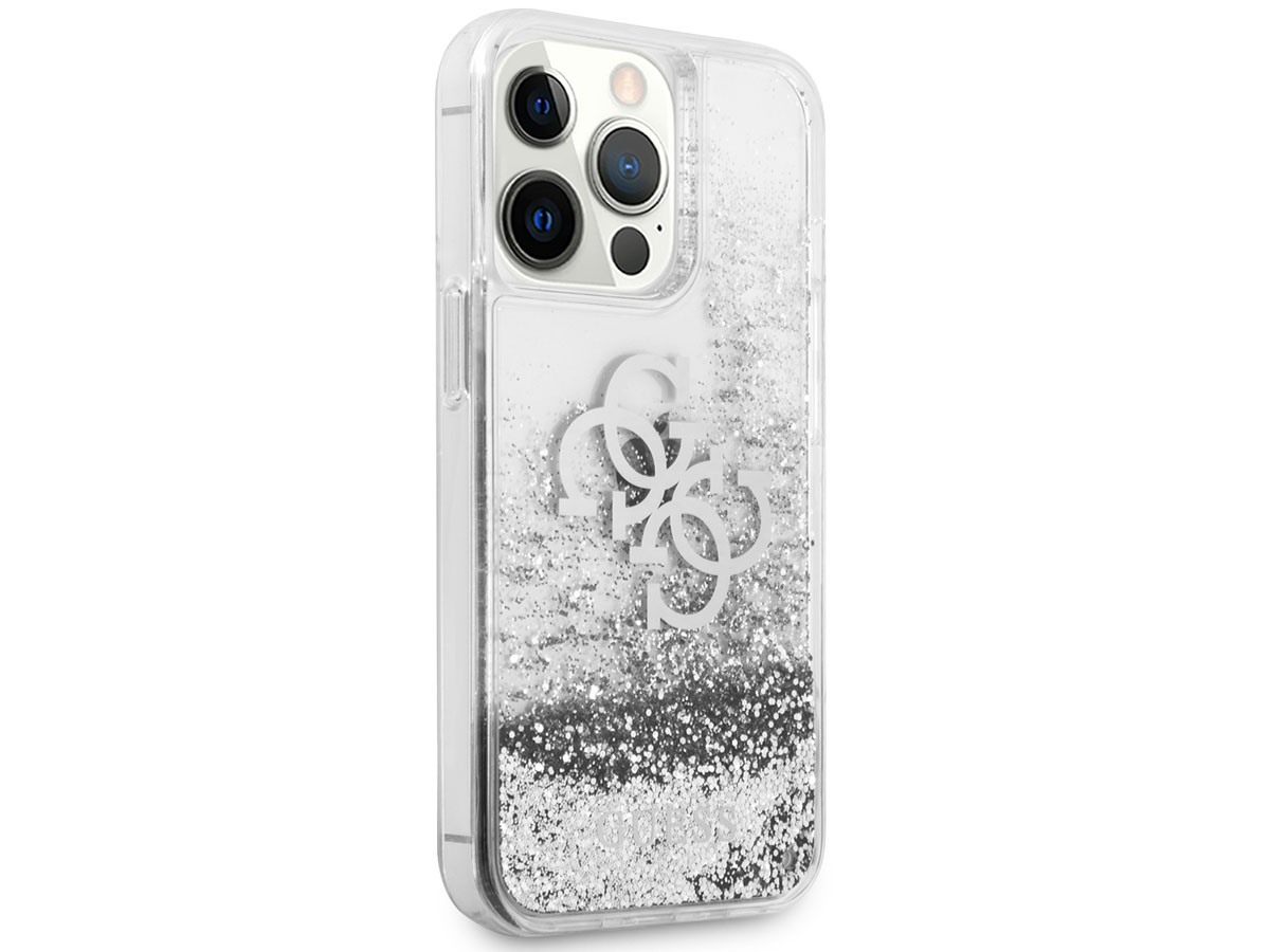 Guess Big 4G Liquid Glitter Case Zilver - iPhone 13 Pro hoesje