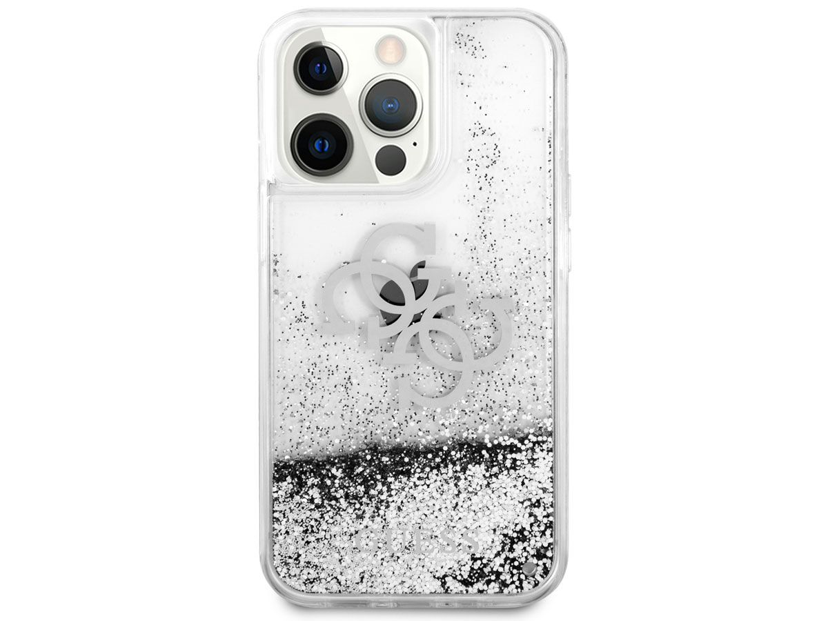 Guess Big 4G Liquid Glitter Case Zilver - iPhone 13 Pro hoesje