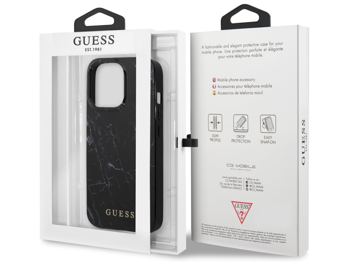 Guess Black Marble Case Zwart - iPhone 13 Pro hoesje