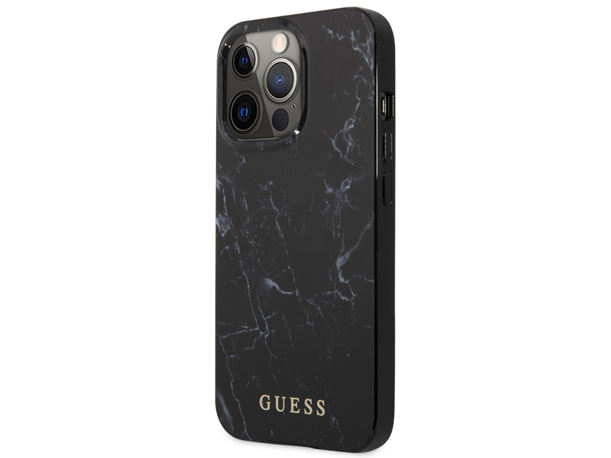 Guess Black Marble Case Zwart - iPhone 13 Pro hoesje