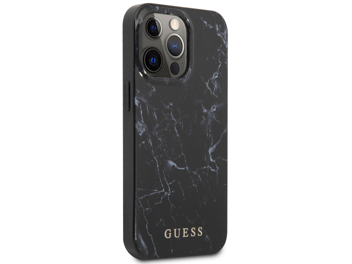 Guess Black Marble Case Zwart - iPhone 13 Pro hoesje