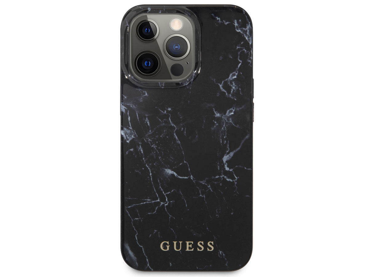 Guess Black Marble Case Zwart - iPhone 13 Pro hoesje