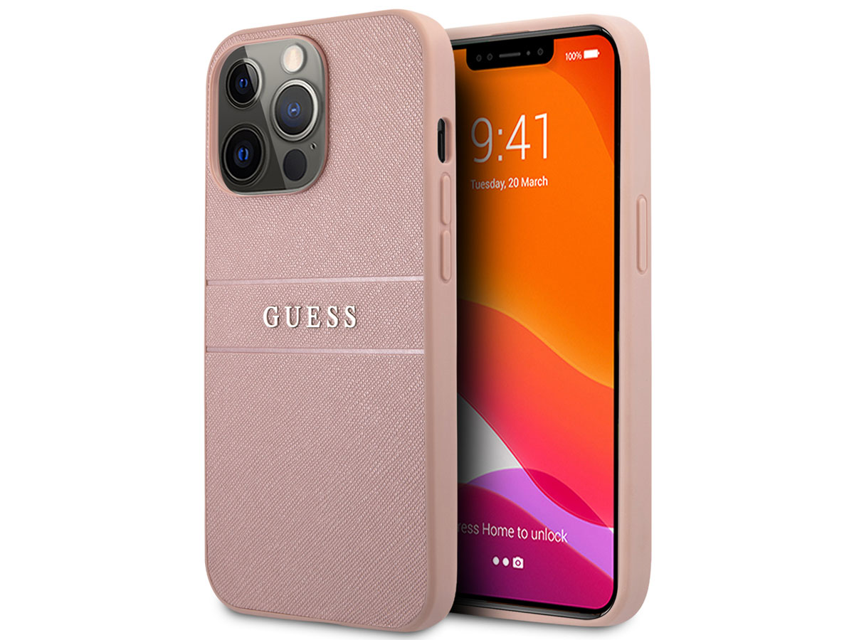 Guess Saffiano Case Roze - iPhone 13 Pro hoesje