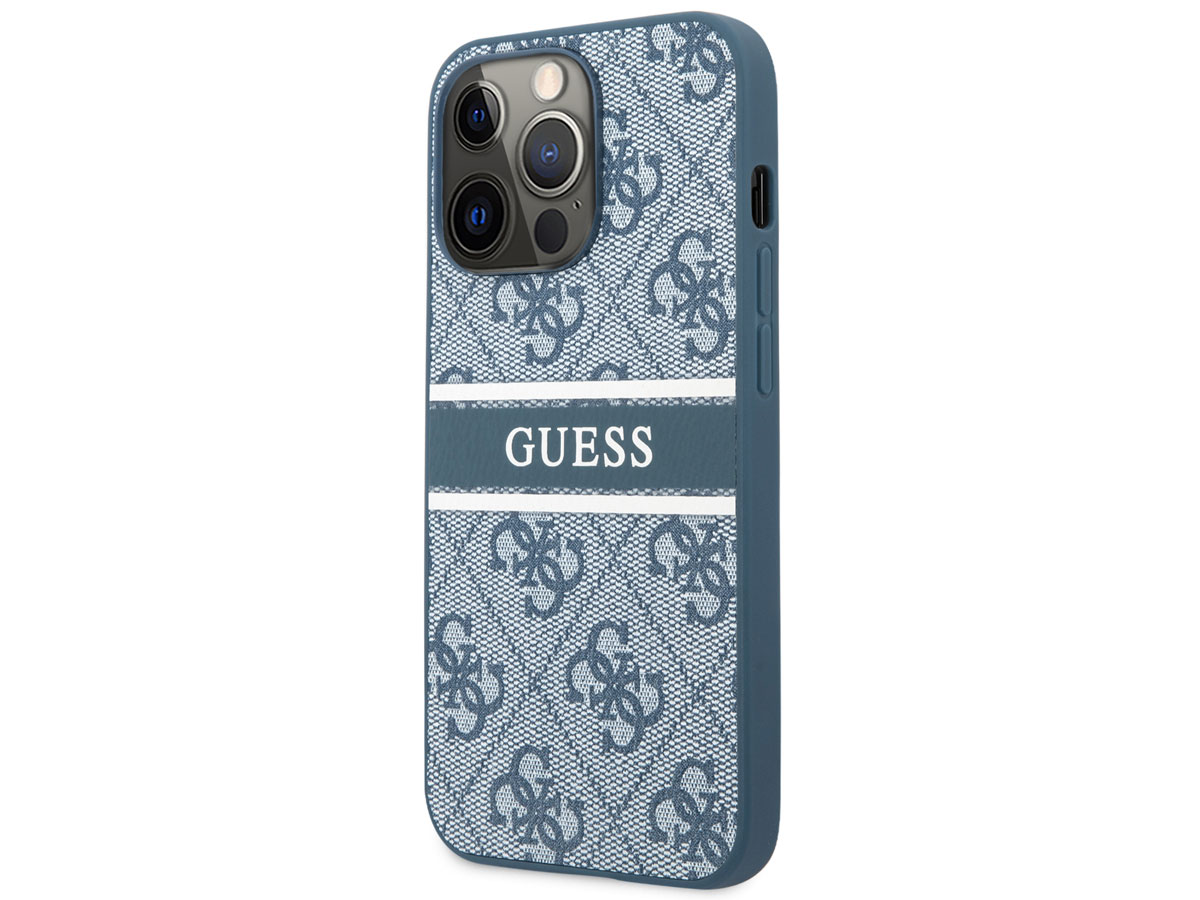 Guess Stripe 4G Monogram Case Blauw - iPhone 13 Pro hoesje