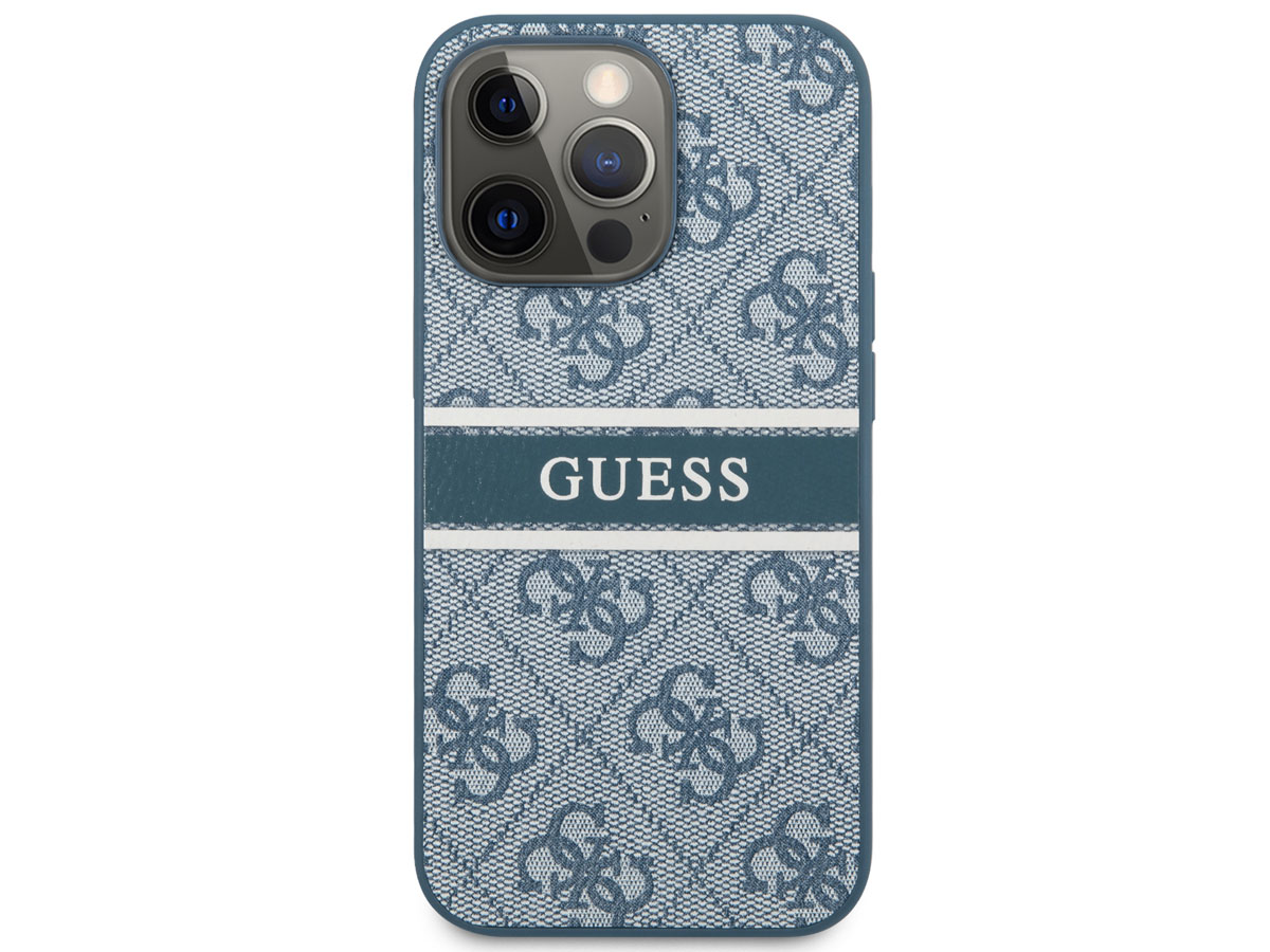 Guess Stripe 4G Monogram Case Blauw - iPhone 13 Pro hoesje