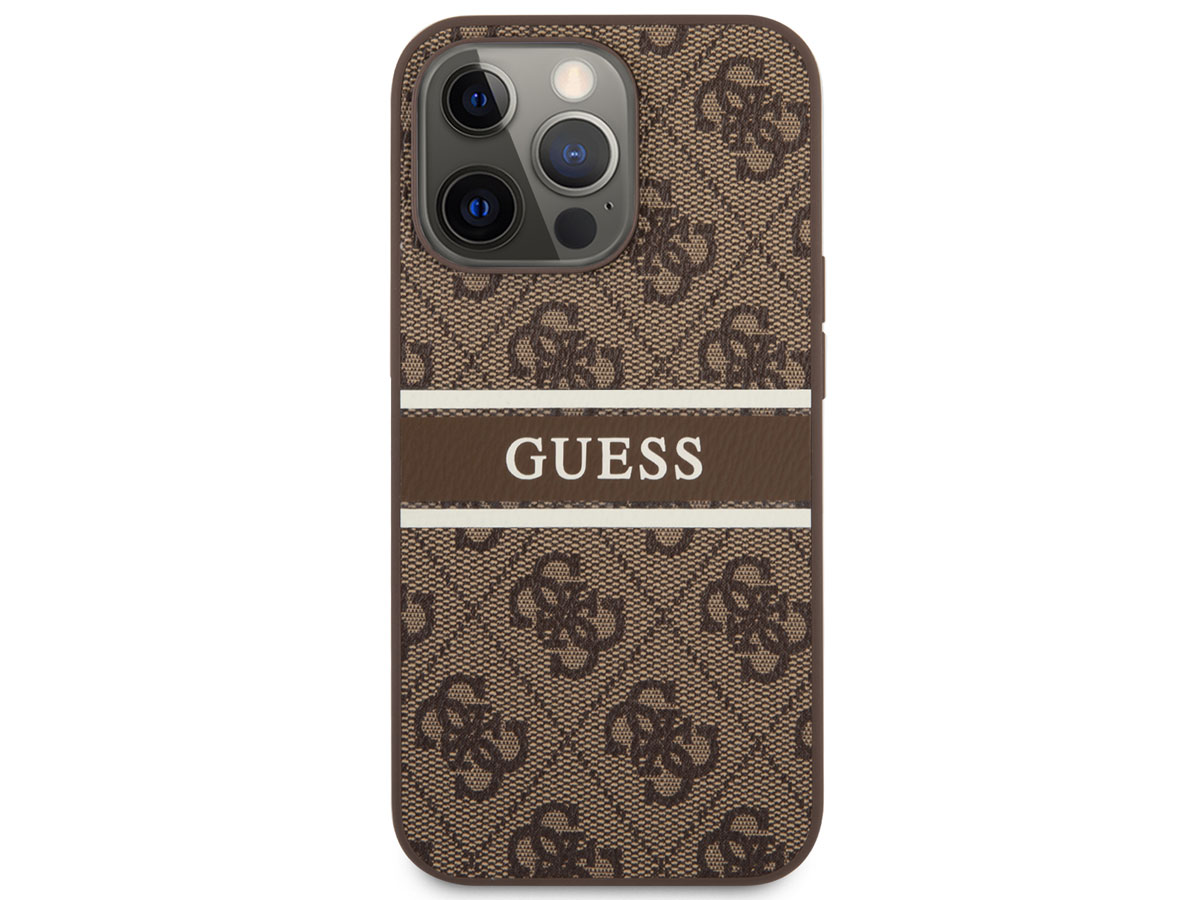 Guess Stripe 4G Monogram Case Bruin - iPhone 13 Pro hoesje