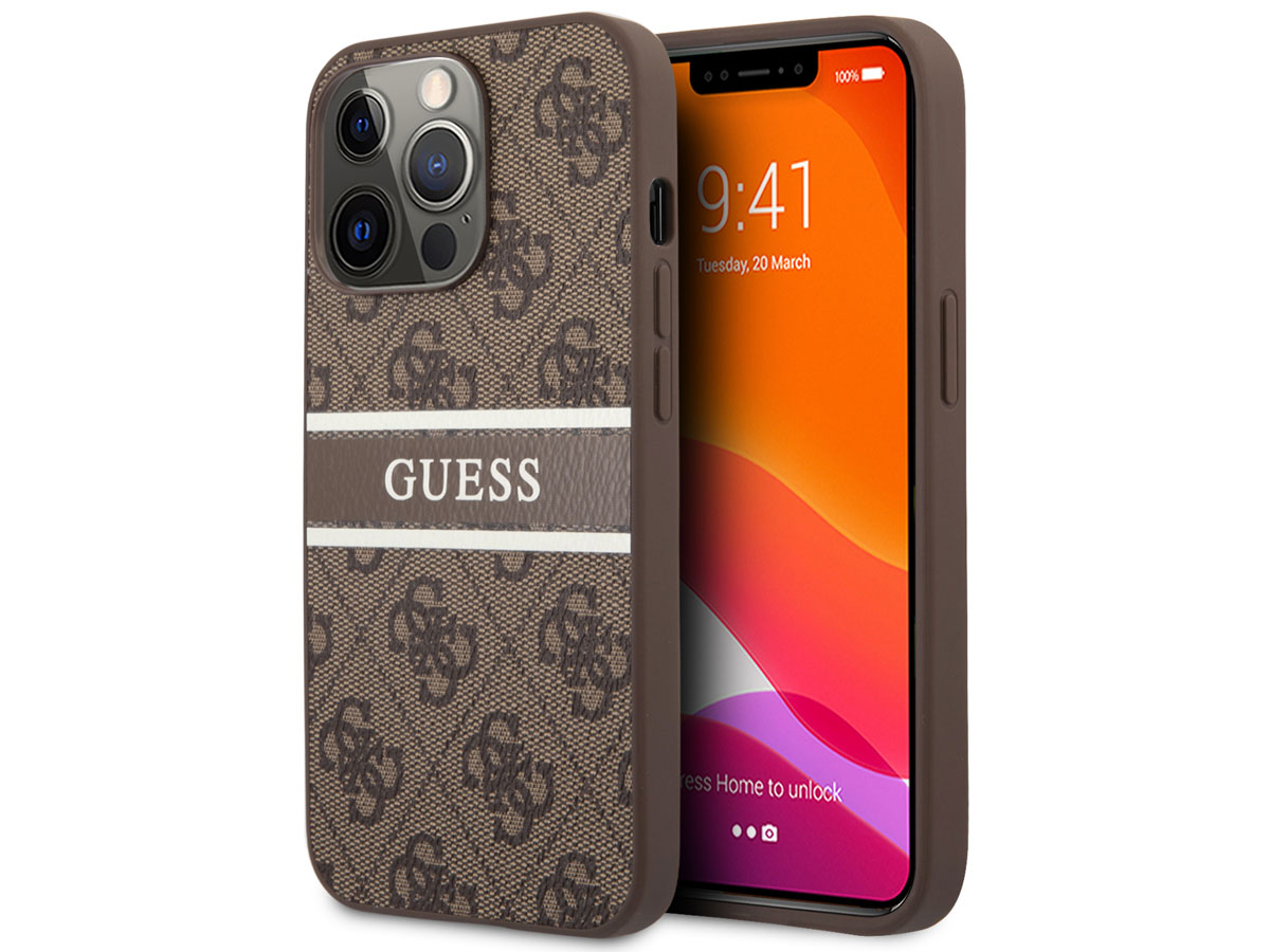 Guess Stripe 4G Monogram Case Bruin - iPhone 13 Pro hoesje