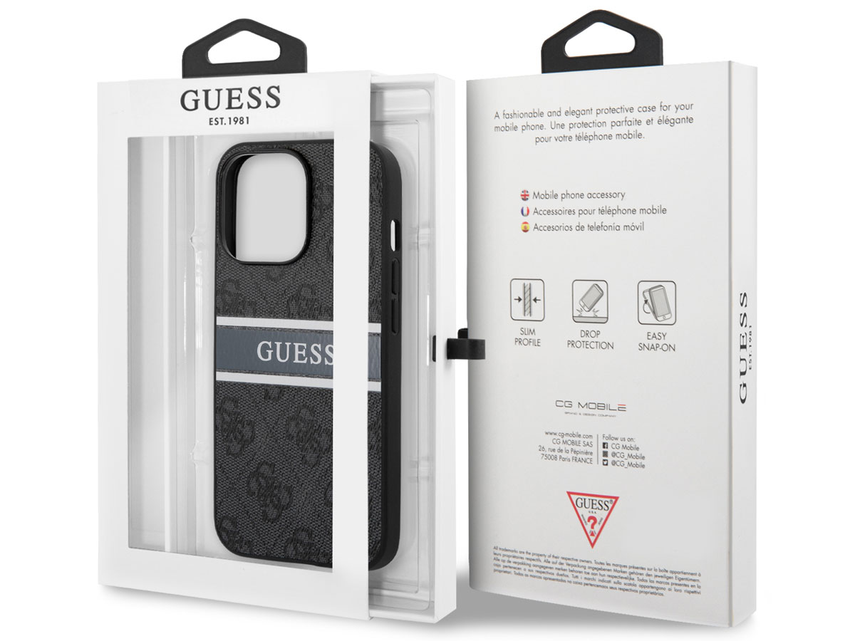 Guess Stripe 4G Monogram Case Grijs - iPhone 13 Pro hoesje