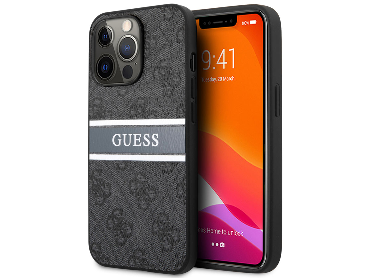 Guess Stripe 4G Monogram Case Grijs - iPhone 13 Pro hoesje