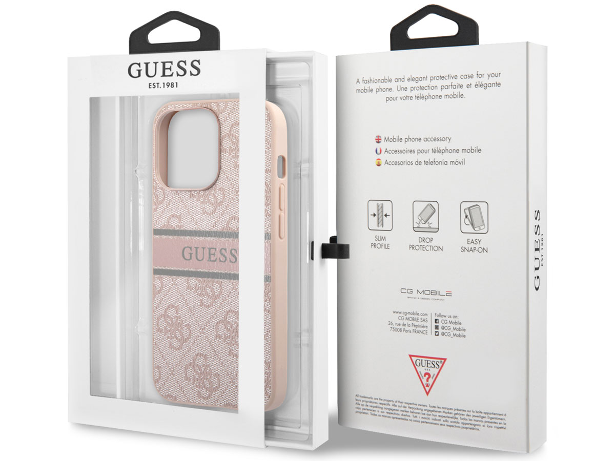 Guess Stripe 4G Monogram Case Roze - iPhone 13 Pro hoesje